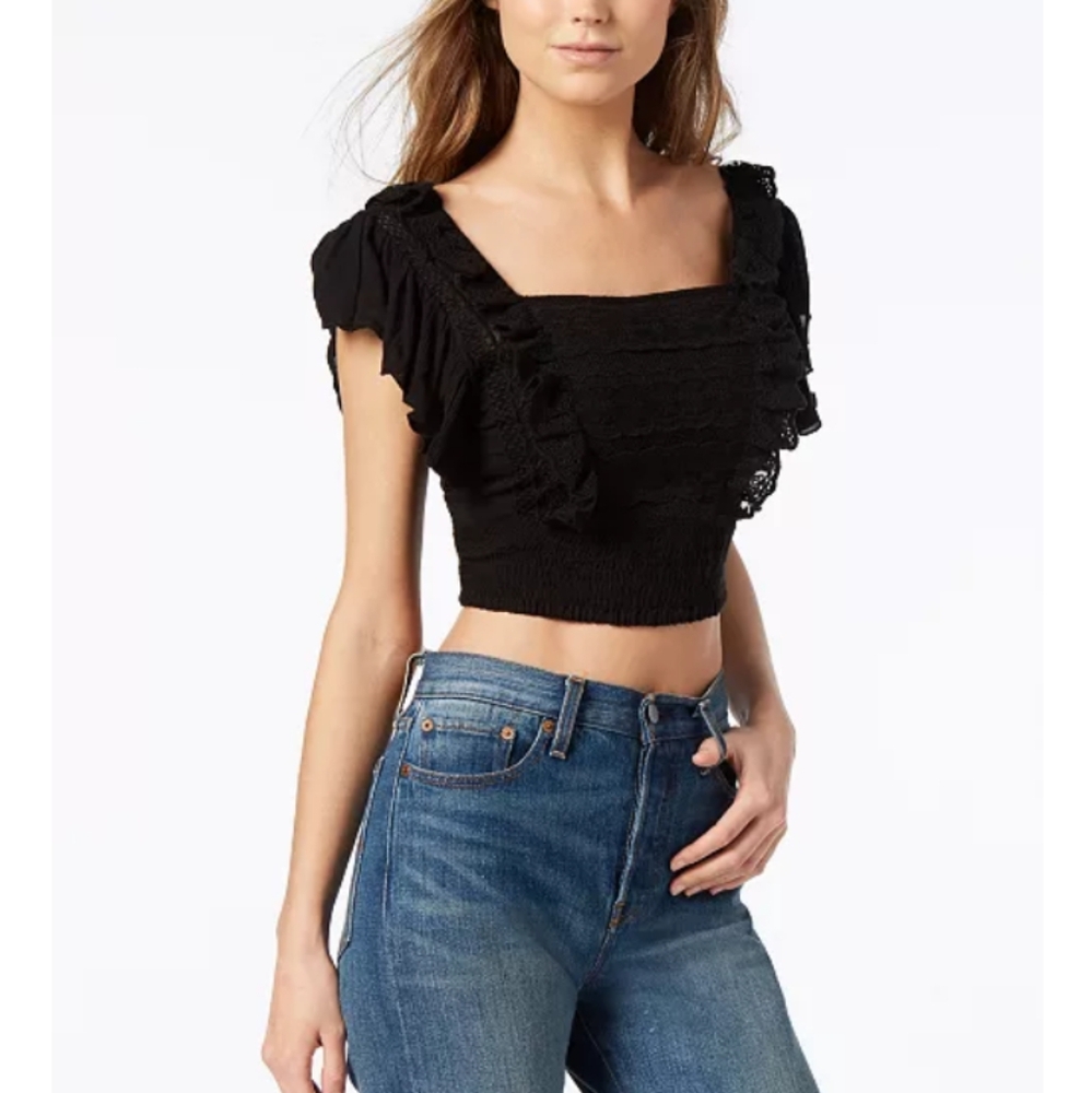 Free People Bridget Black Lace Crop Top L